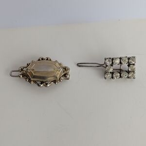 Vintage Hair Barettes, Mini Rhinestone Barette, Gold Barette
